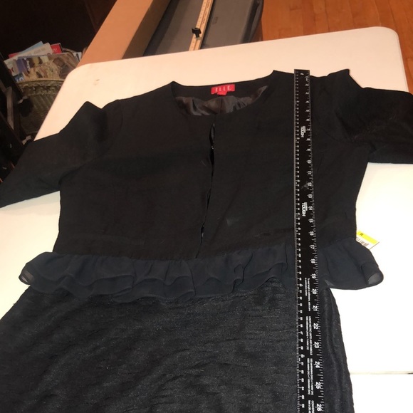Elle size large black 3/4 sleeve jacket sheer trim eye hook closure fits 10/12 - Picture 5 of 13